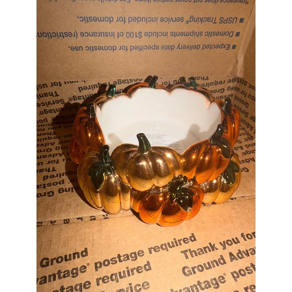 Bath and Body Works Candle Holder Stacked Metallic Pumpkins 3-Wick Autumn Decor